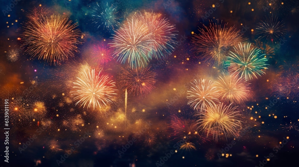 Fireworks in the night sky. AI Generative Art. Fireworks in the night sky. AI Generative Art.