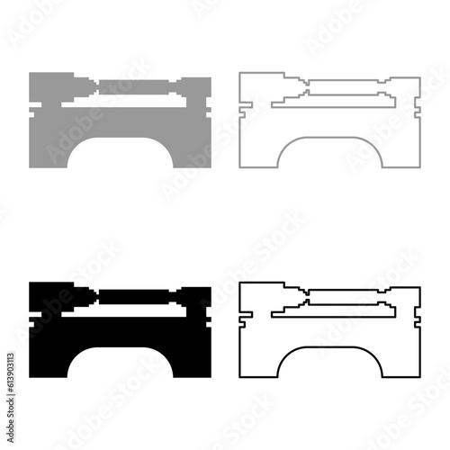 Lathe machine industrial mechanism apparatus manufacturing professional metalworking machining concept set icon grey black color vector illustration image solid fill outline contour line thin flat 
