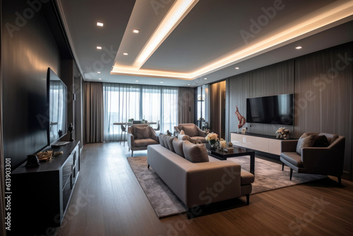 Premium Interior Design  Modern Minimalist Presidential Suite with Wood Accents