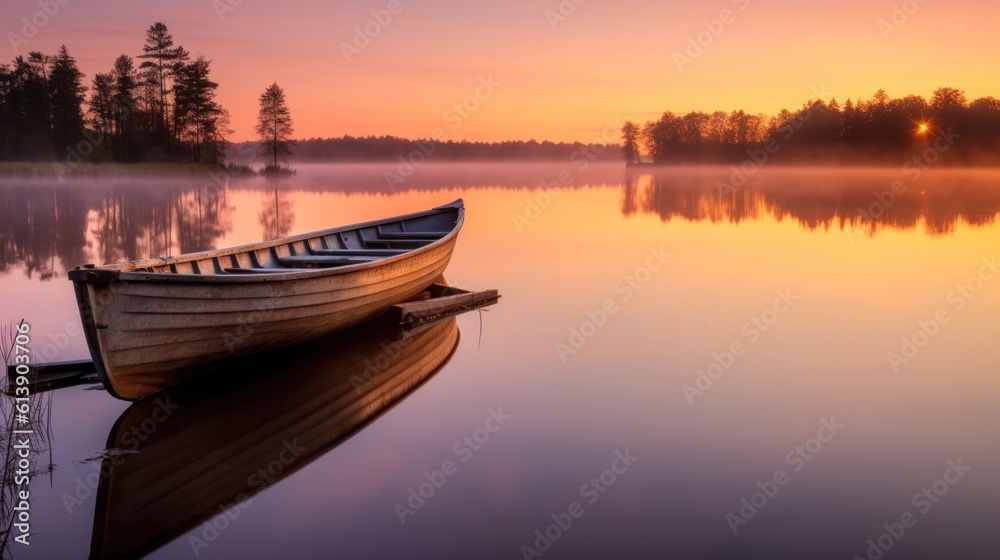 Capture the tranquility of a peaceful lakeside scene at sunset, with soft colors, gentle ripples in the water, and a sense of calm