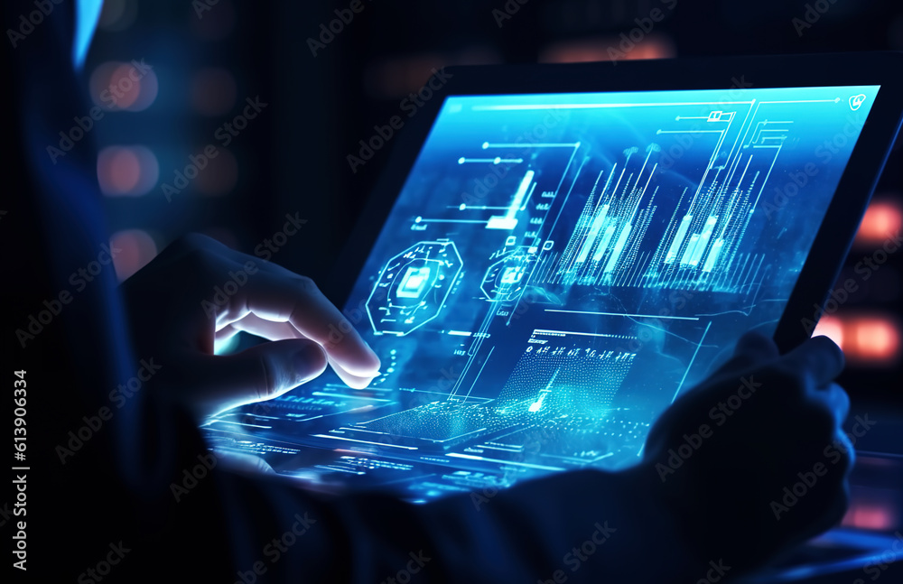 Computer programmer coding on modern computer with AI Artificial Intelligence. Computer programmer coding on modern computer with AI Artificial Intelligence.