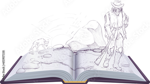 Love of life illustration open book jack london. Hungry wolf go emaciated man