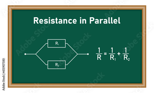 Resistance in parallel diagram and formula. Physics resources for teachers and students. Vector illustration.