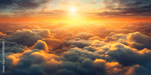 Beautiful cloudscape. Above the clouds fantasy illustration. 