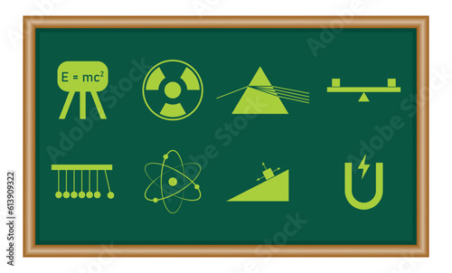 Physics icon set. Science physics icons. Mathematics resources for teachers and students. Scientific vector illustration isolated on white background.