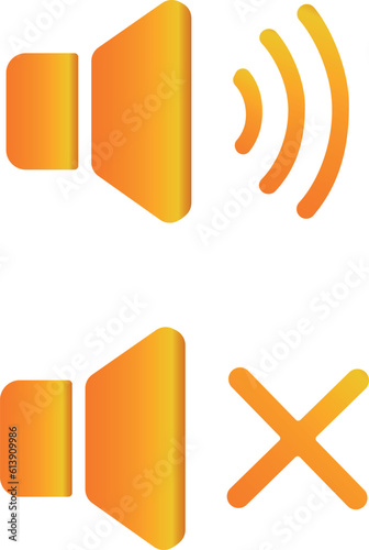 Icon or badge, orange with a gradient. Sound mode, on and off. Vector illustration.