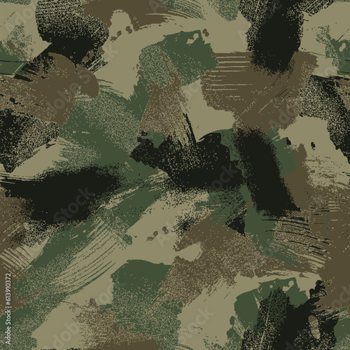 Brush strokes camouflage seamless patterns for textile prints and fabrics.