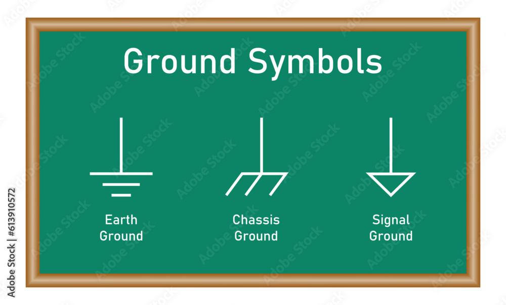 Three different grounds symbols. Electrical symbols. Protective earth