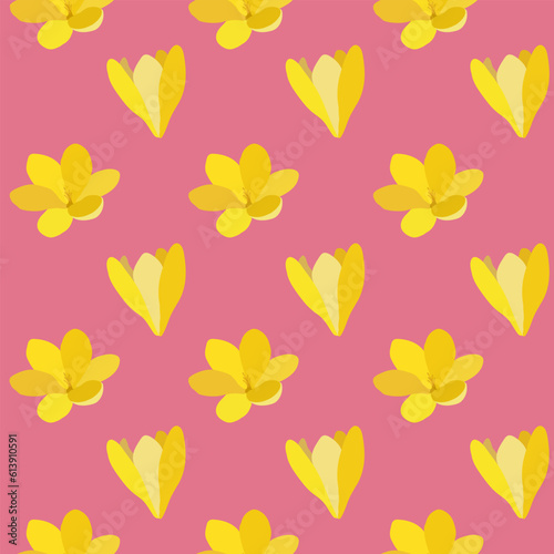 Collection of crocuses and saffrons. A set of spring purple, yellow and white crocuses. Vector illustration of beautiful multicolored flowers