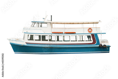 Cutout of an isolated passenger ferry boat with the transparent png background	