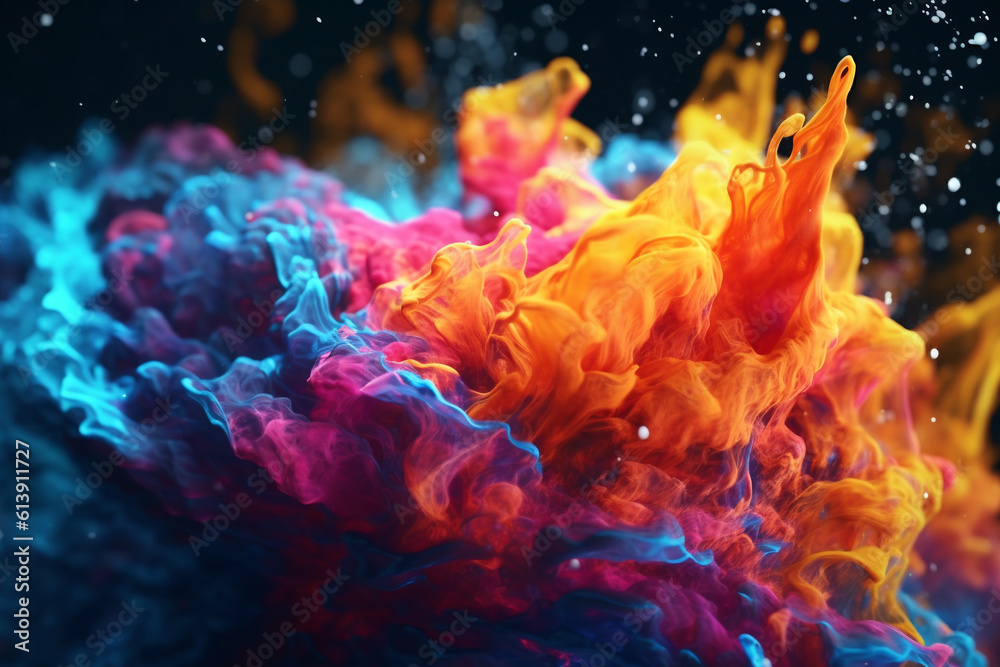Abstract Colorful Paint Ink Explode Diffusion Psychedelic Blast Movement. soft colors, abstract composition. Color paint drops in water. Ink swirling underwater. Close up view. Generative AI Abstract Colorful Paint Ink Explode Diffusion Psychedelic Blast Movement. soft colors, abstract composition. Color paint drops in water. Ink swirling underwater. Close up view. Generative AI