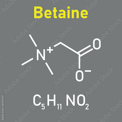 Chemical structure of Betaine (C5H11NO2). Chemical resources for teachers and students. Vector illustration. photo