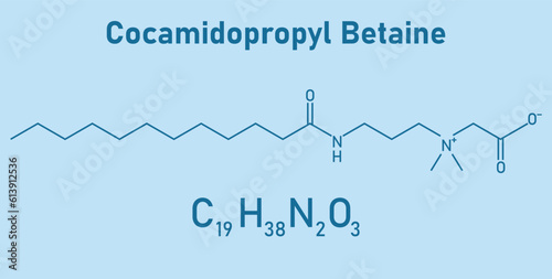 Chemical structure of Cocamidopropyl Betaine (C19H38N2O3). Chemical resources for teachers and students. Vector illustration. photo