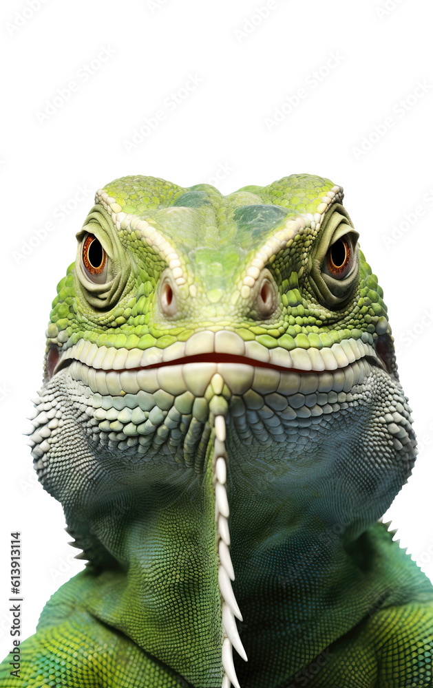 Iguana green portrait, PNG background