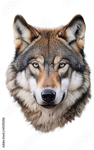 Wolf portrait in watercolor style, PNG background