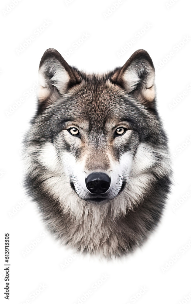Wolf portrait in watercolor style, PNG background