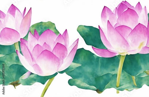 Watercolor lotus flowers, generative ai