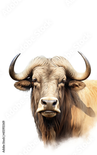 The portrait of a buffalo is isolated on a transparent background