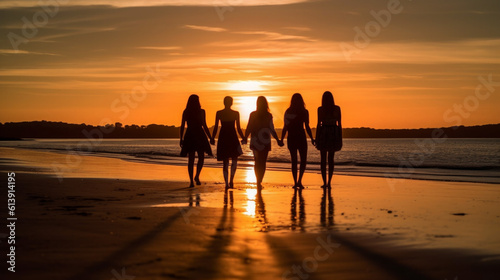 Friendship forever walking at the beach during sunset