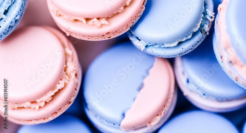 light blue and pink colors macarons bokeh background.Illustration.Generative AI