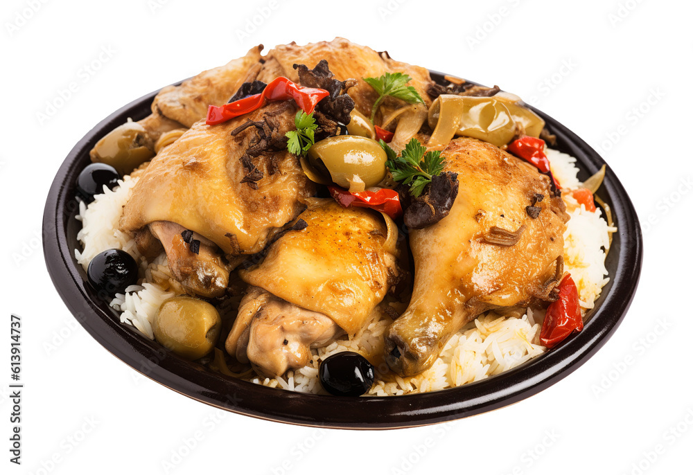 Chicken yassa on transparent background. Generative AI. Chicken yassa on transparent background. Generative AI.