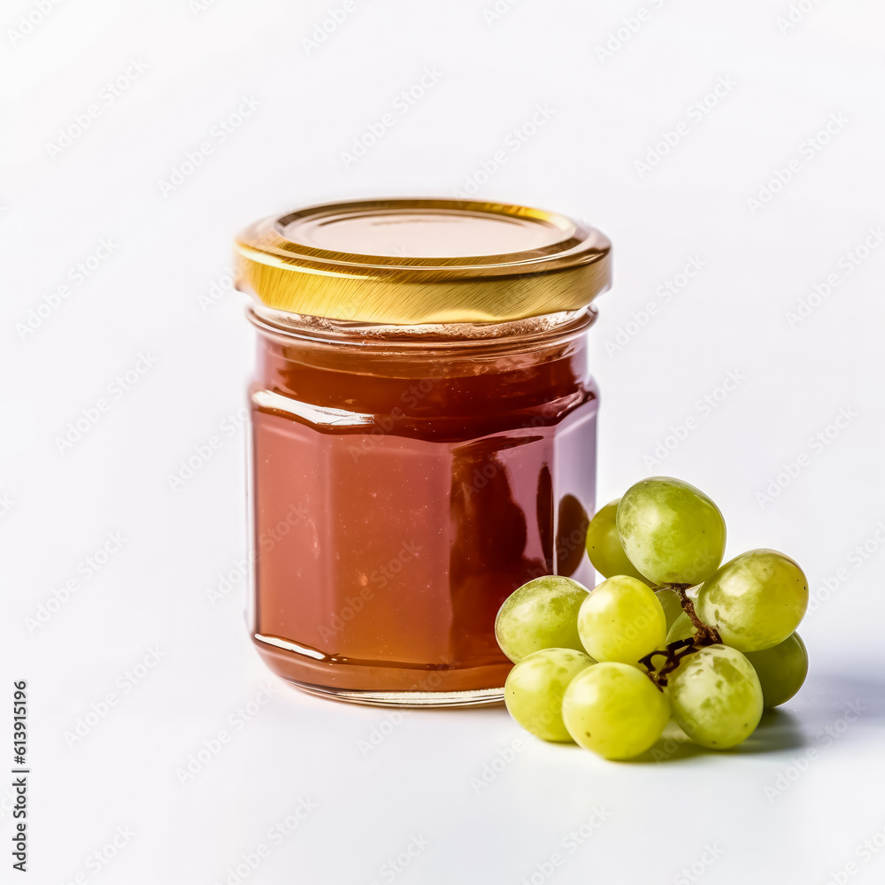 Jar of homemade grape jam isolated on white background, generative AI Jar of homemade grape jam isolated on white background, generative AI