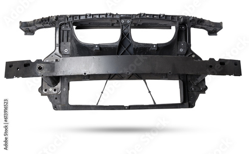 Plastic stiffener reinforcement for the front panel of the car black body spare part of the strengthener of bumper. Equipment for sale or installation in auto service or garage. Car parts catalog. photo