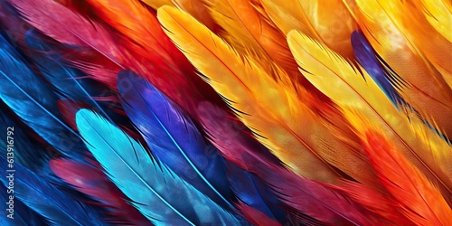 AI Generated. AI Generative. Vibrant colorful pattern background texture of color feathers decoration. Graphic Art