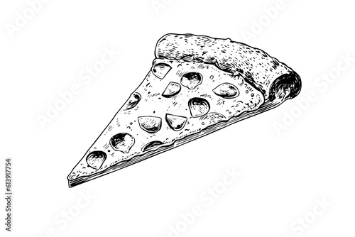 Slice of pizza hand drawn engraving style vector illustration