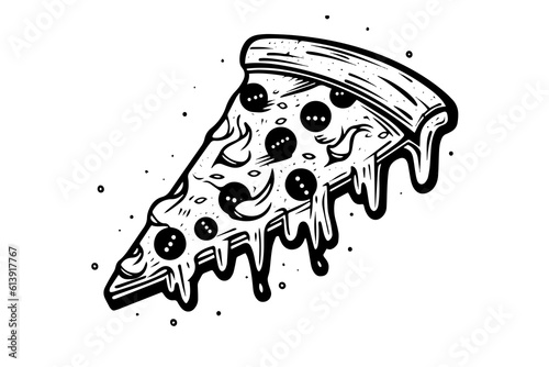 Slice of pizza hand drawn engraving style vector illustration