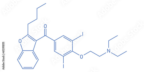 Chemical structure of Amiodarone (C25H29I2NO3). Chemical resources for teachers and students. Vector illustration isolated on white background. photo