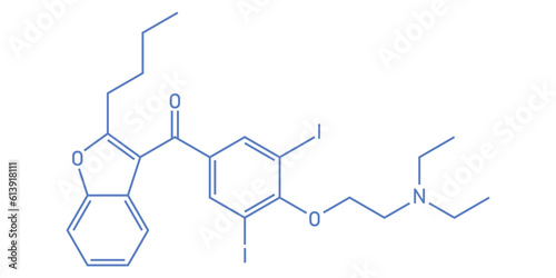 Chemical structure of Amiodarone (C25H29I2NO3). Chemical resources for teachers and students. Vector illustration isolated on white background.
