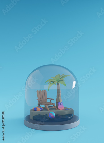 3d vacation scene poster with 3d render objects suitable usefor banner, social media post, landing page, etc photo