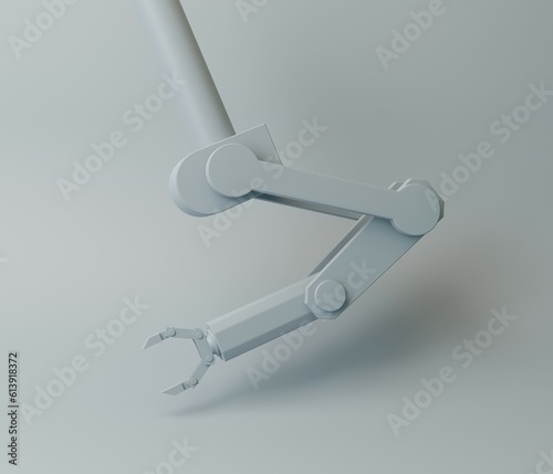 3D robotic arm on pastel blue bakground with copy space. Artificial intellingence AI concept. Abstract minimal illustration. 3d rendering photo