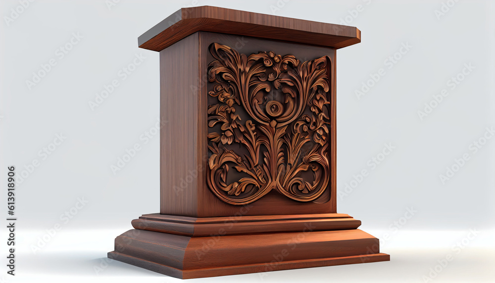 Ornate wood podium isolated on a white background Ai generated image Ornate wood podium isolated on a white background Ai generated image