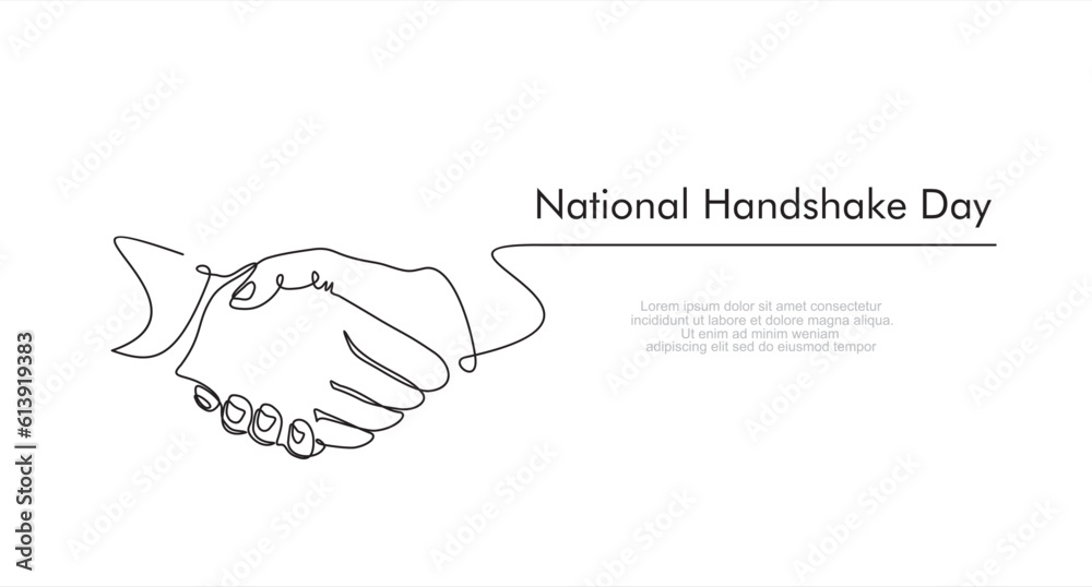 One Continuous line drawing of handshake. line art of national
