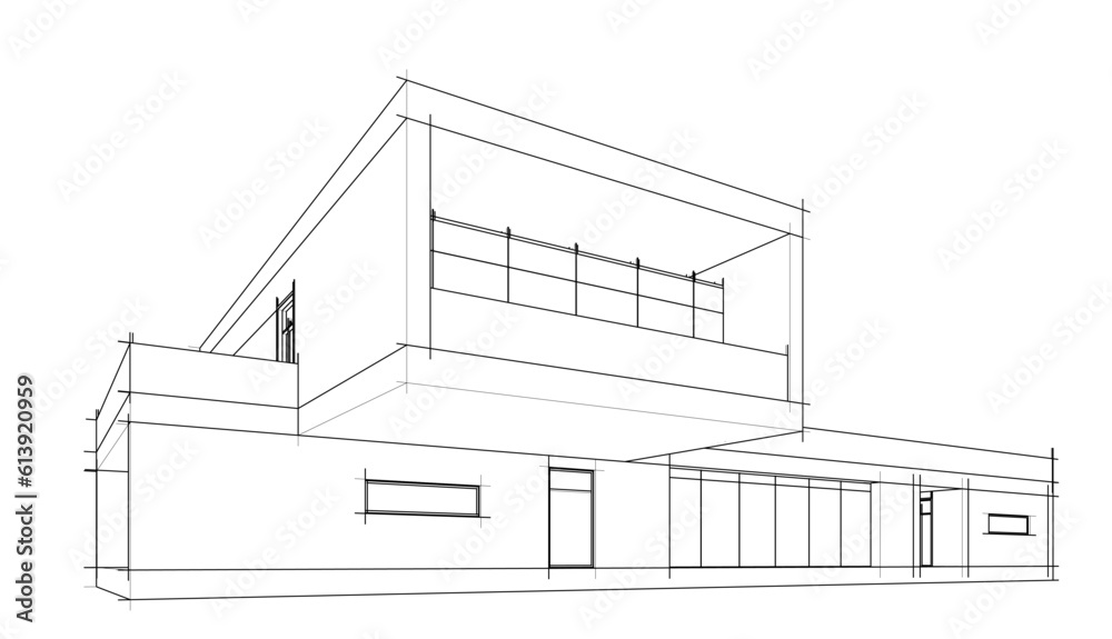 Modern house architectural design 3d illustration Modern house architectural design 3d illustration