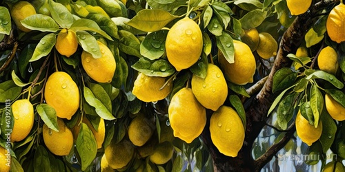 Ripe Lemons on Tree in Mediterranean Garden - AI Generated © RAMBYUL