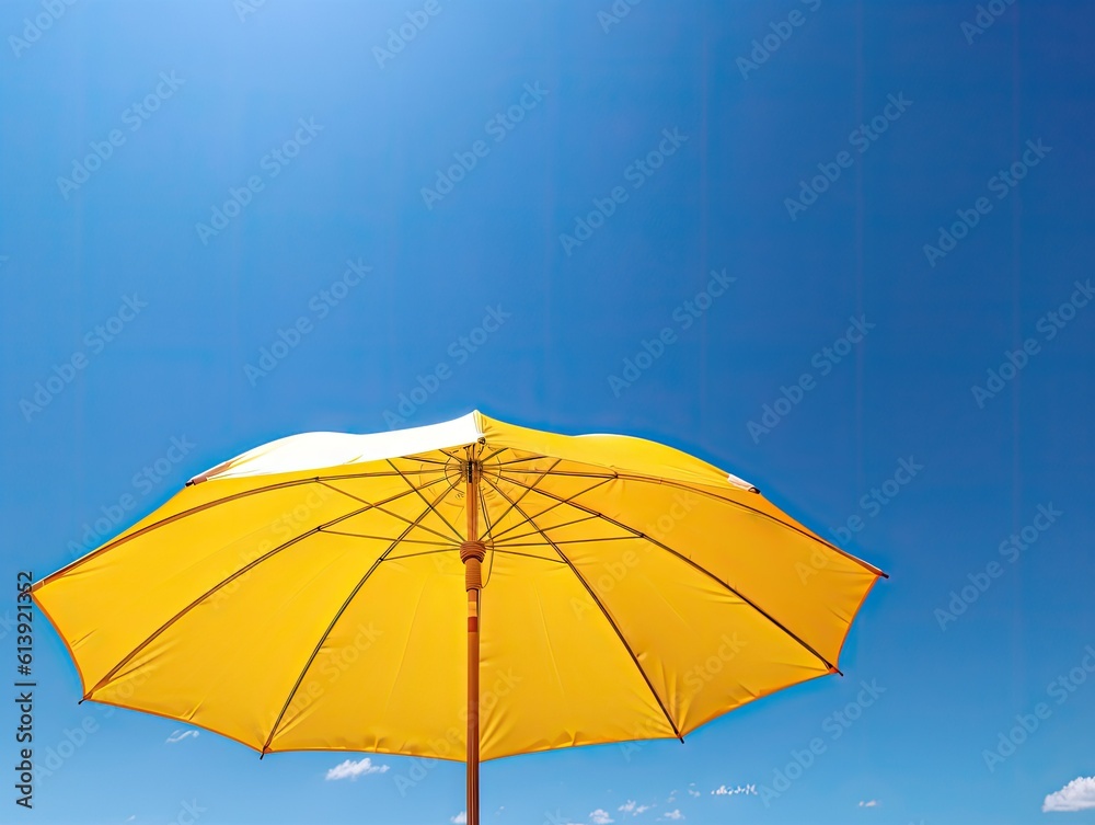 Vibrant Yellow Umbrella Against Blue Sky - AI Generated