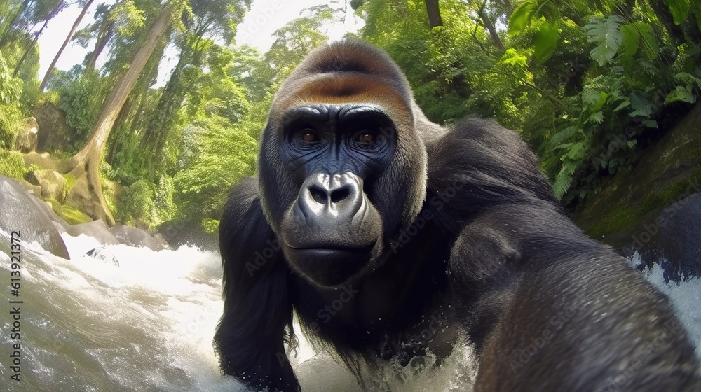 a gorilla in a forest, generative AI