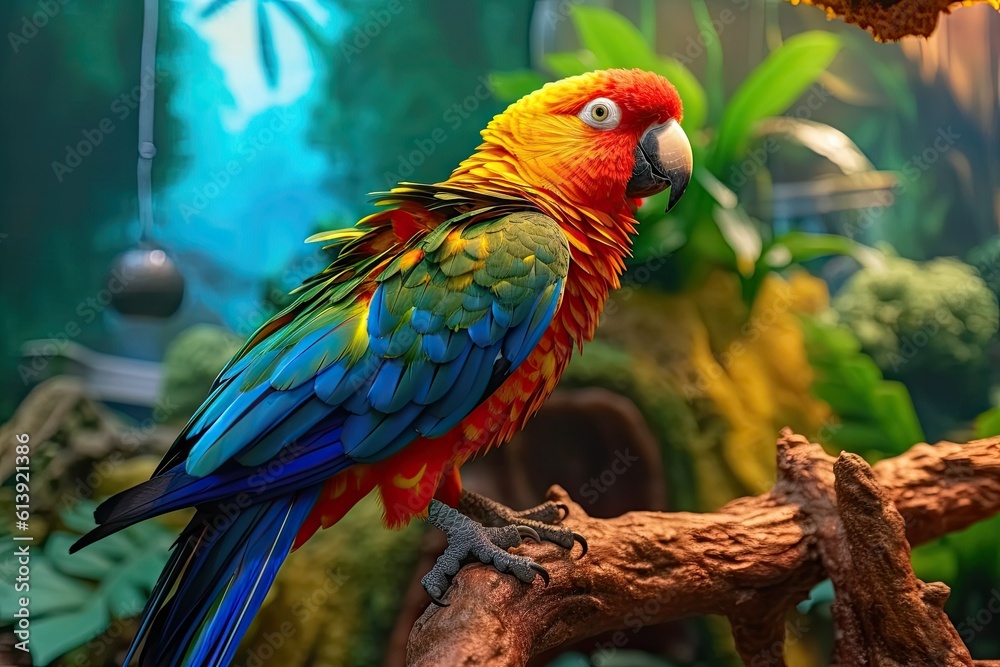Vibrant Parrot in Dense Jungle - AI Generated