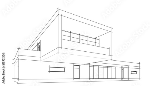 Modern house architectural design 3d illustration
