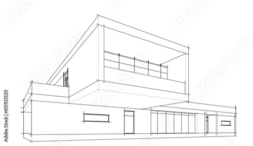 Modern house architectural design 3d illustration