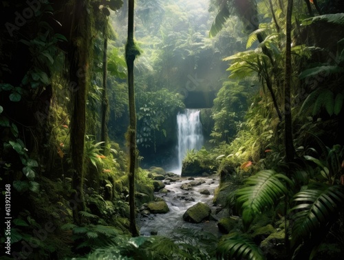 Hidden Waterfall in Lush Jungle - AI Generated © RAMBYUL