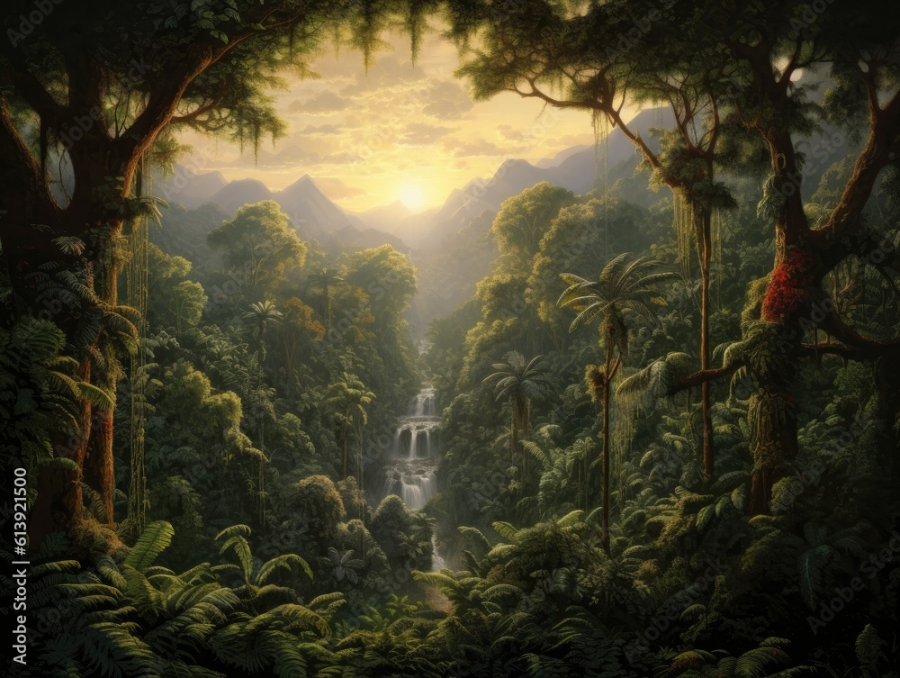 Panoramic View of Jungle at Sunset - AI Generated