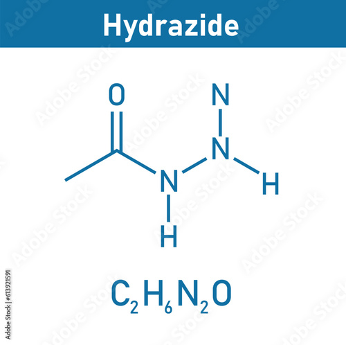 Chemical structure of Hydrazide (C2H6N2O). Chemical resources for teachers and students. Vector illustration isolated on white background.