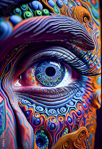 Psychedelic portrait of a human eye