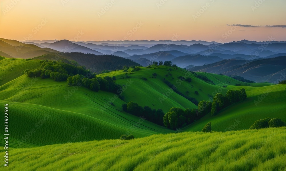 Scenery of the green hills is very beautiful