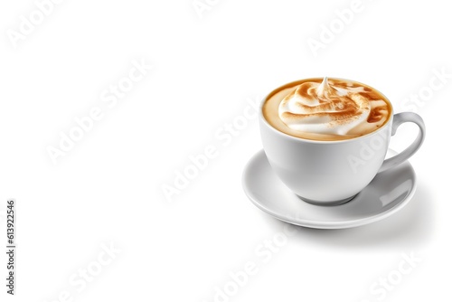 Cup of coffee latte or cappuccino isolated on white background with copy space. Generate AI