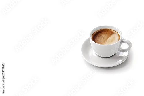 A cup of coffee or espresso on a white background with copy space. Generate AI